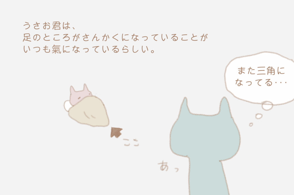うさお君は、足のところがさんかくになっていることがいるも氣になっているらしい。